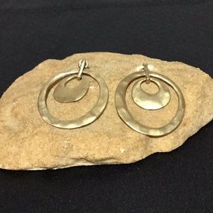 Kenneth Cole NY hammered gold plated,double circle hanging earrings,pierced ears